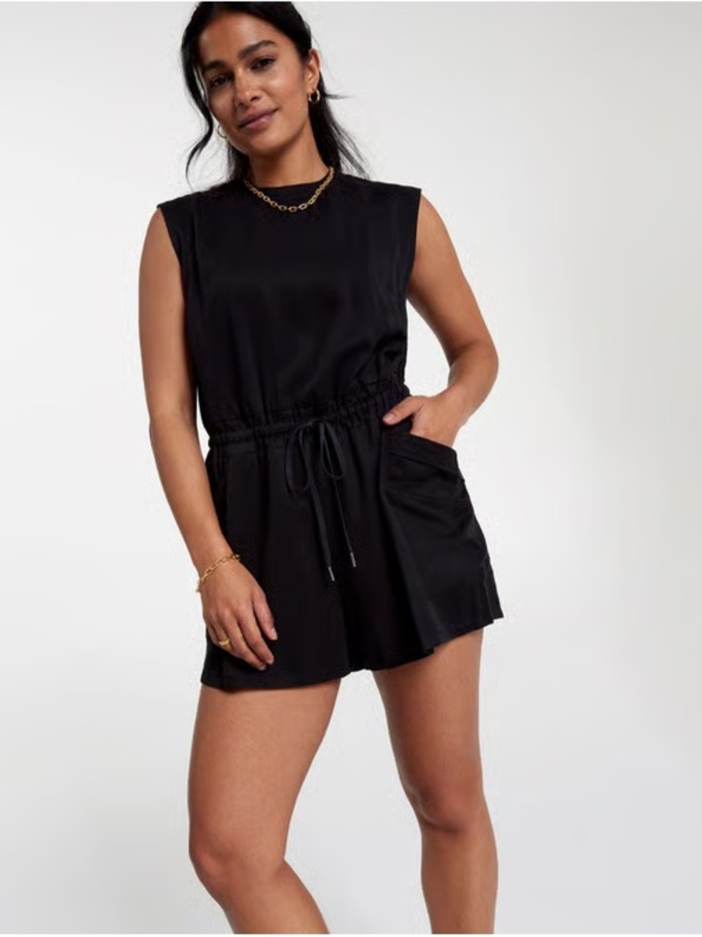 CALIA by Carrie Underwood Black Sleeveless Drawstring Romper